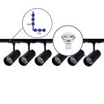 Ensemble complet Rail Monophasé Rail L 1 x 2 Mètre Noir | incl. 6x Spot + GU10 2700K 3W Dimmable + Embout, Connecteur d’Alimentation et L -Connecteur